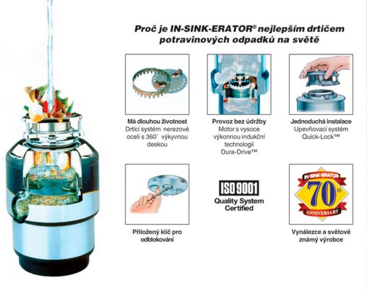 In Sink MODEL56 drezový drvič kuchynského odpadu, 230V, 380W