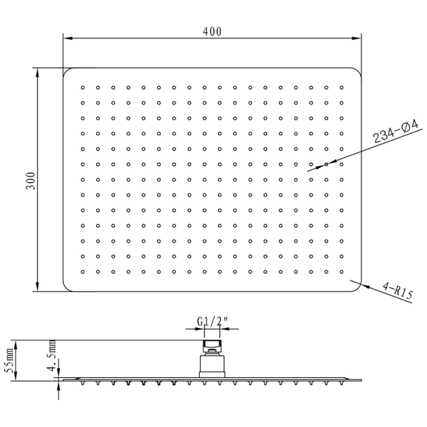 Slim MS585 hlavová sprcha, 400x300mm, nerez