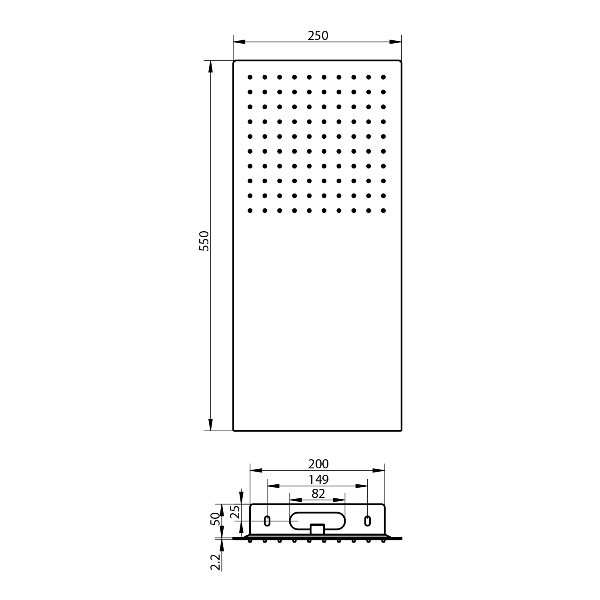 Slim MS732 nástenná sprchová hlavica 250x550mm, nerez lesk