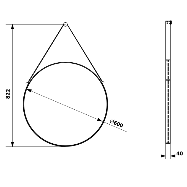 Orbiter ORT060G zrkadlo guľaté s popruhom, o 60cm, zlaté matné