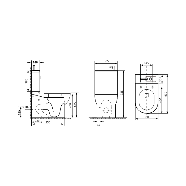 Jalta Hygie PB103H WC kombi, Rimless, spodný/zadný odpad, biele