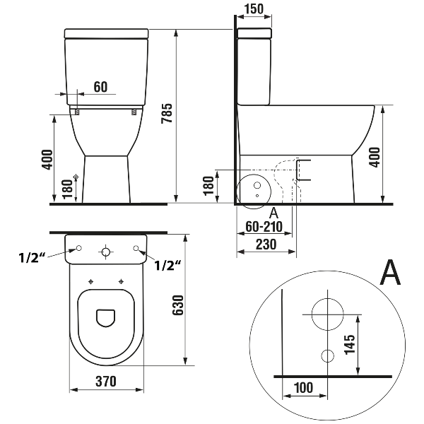 Jalta PB103RW Rimless WC kombi, spodný/zadný odpad