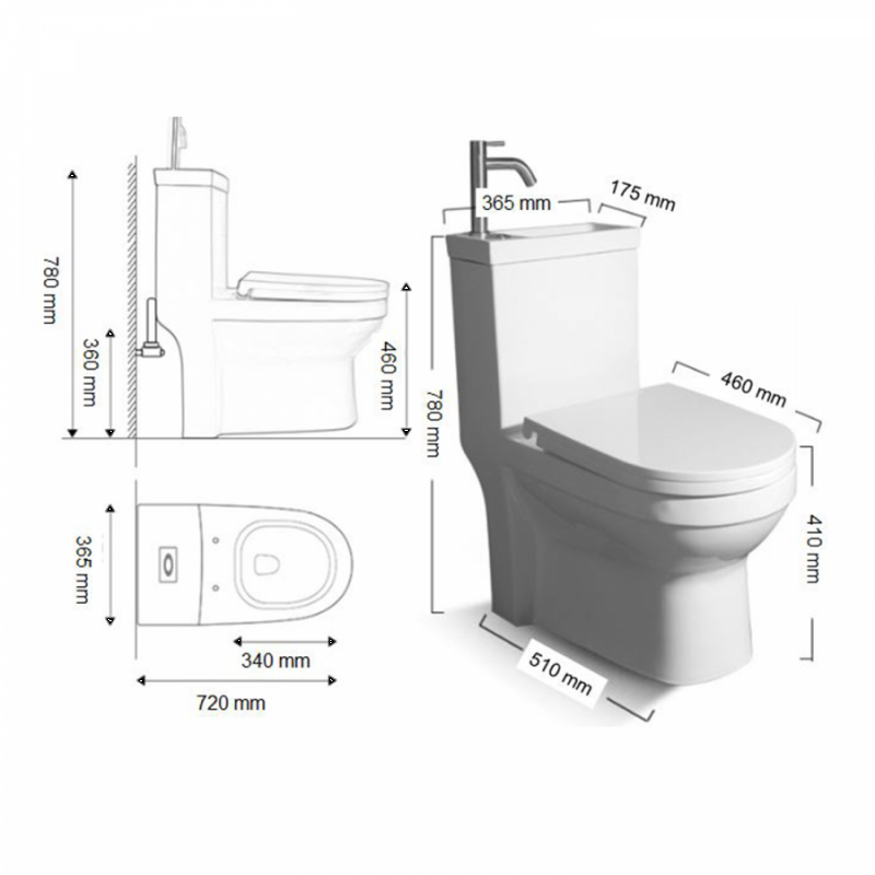 Hygie PB104 WC kombi, s integrovaným umývadlom zadný/spodný odpad