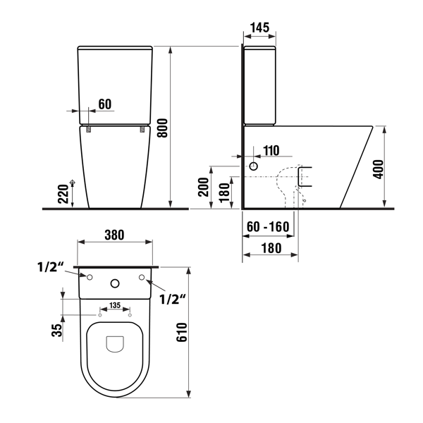 Paco Rimless PC1012WR WC kombi, spodný/zadný odpad