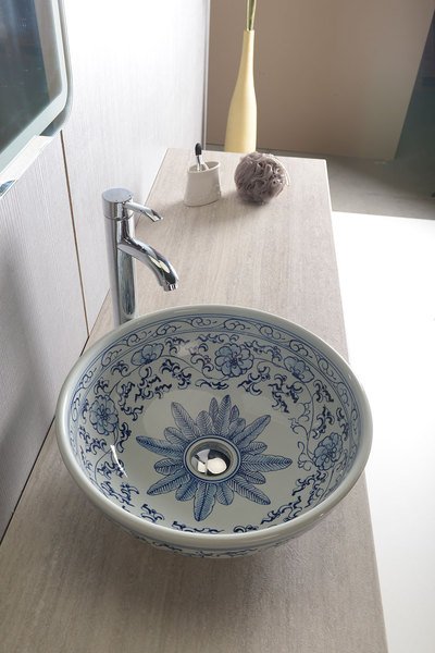Priori keramické umývadlo priemer 42cm farba biela s modrou maľbou