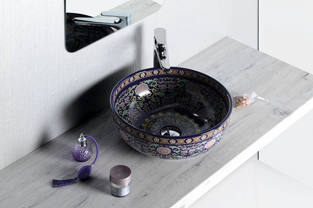 Priori keramické umývadlo, priemer 40,5cm, fialová s ornamentami
