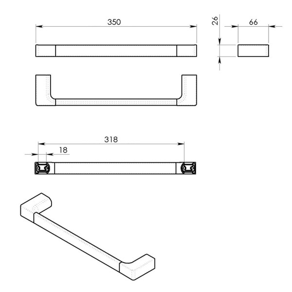 Pirenei PI213502 držiak uterákov 350x66 mm, biely matný