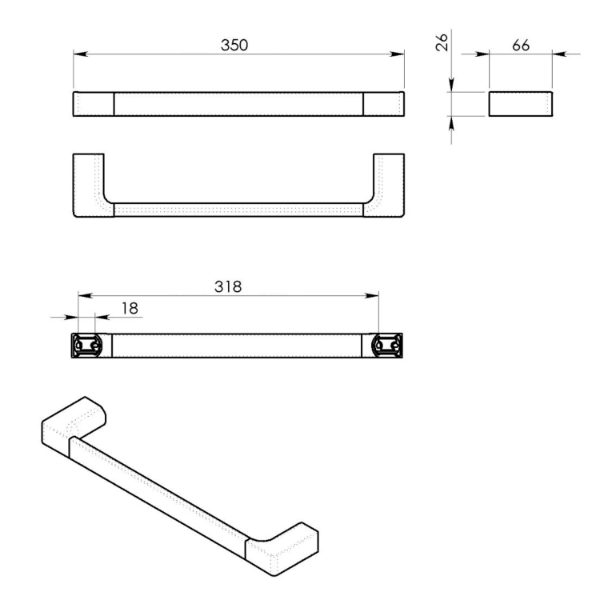 Pirenei PI213581 držiak uterákov 350x66 mm, gun metal