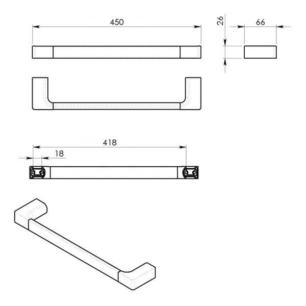 Pirenei PI214502 držiak uterákov 450x66 mm, biely matný