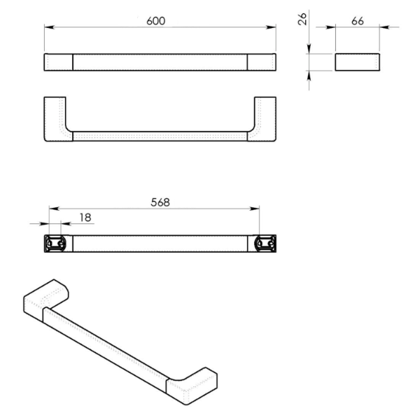 Pirenei PI216081 držiak uterákov 600x66 mm, gun metal