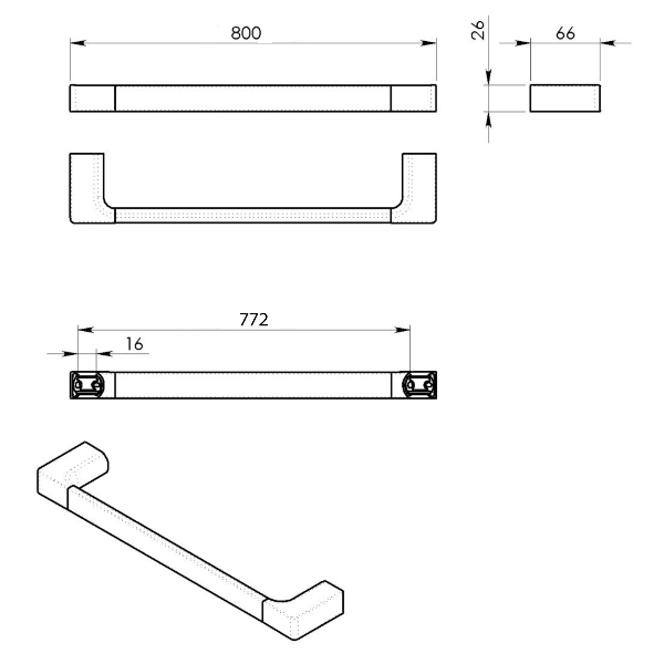 Pirenei PI218014 držiak uterákov 800x66mm, čierny matný