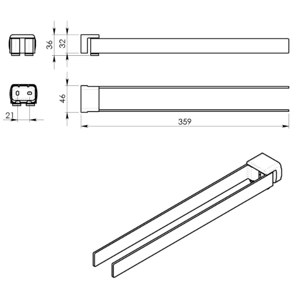 Pirenei PI2381 dvojitý držiak uterákov otočný 350 mm, gun metal