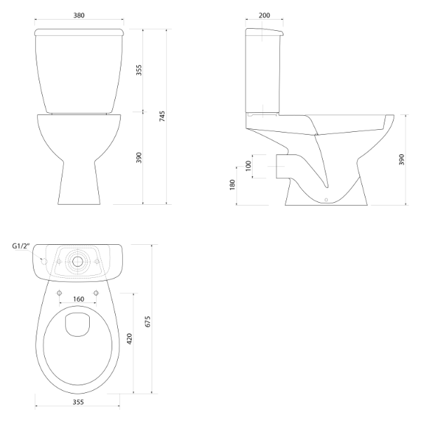 Jose PS8812 WC kombi, dvojtlačítko 3/6l, zadný odpad, biele