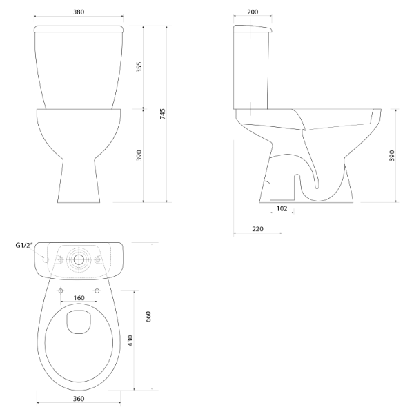 Manuel PS8814 WC kombi, spodný odpad, biele
