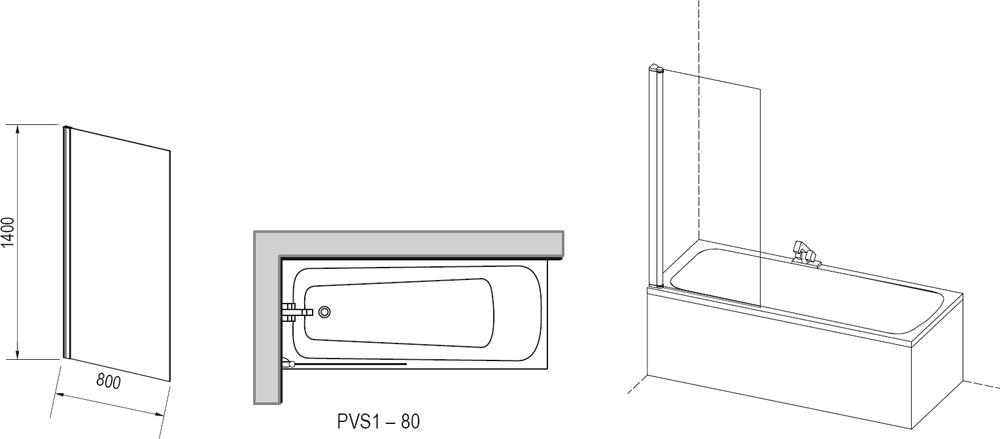 Ravak Pivot vaňová zástena PVS1-80 satin+transparent