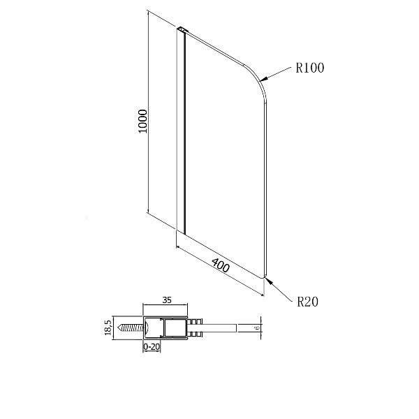 Sapho PW140 oddeľovacia stena medzi pisoármi 40x100cm, matné sklo