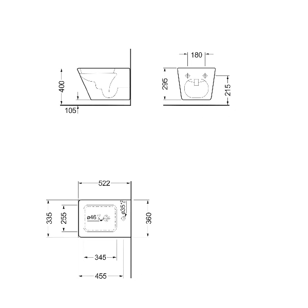 Porto PZ4015 bidet závesný, 36x52 cm, biely