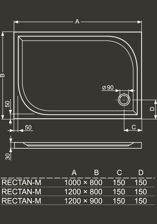 Roltechnik sprchová vanička RECTAN-M 1000x800