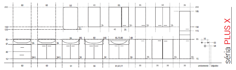 EDEN skrinka PX 03 M1M16 biela/orech aida tabak 50x70,5x32 s umývadlom Lyra Plus 55x4x45