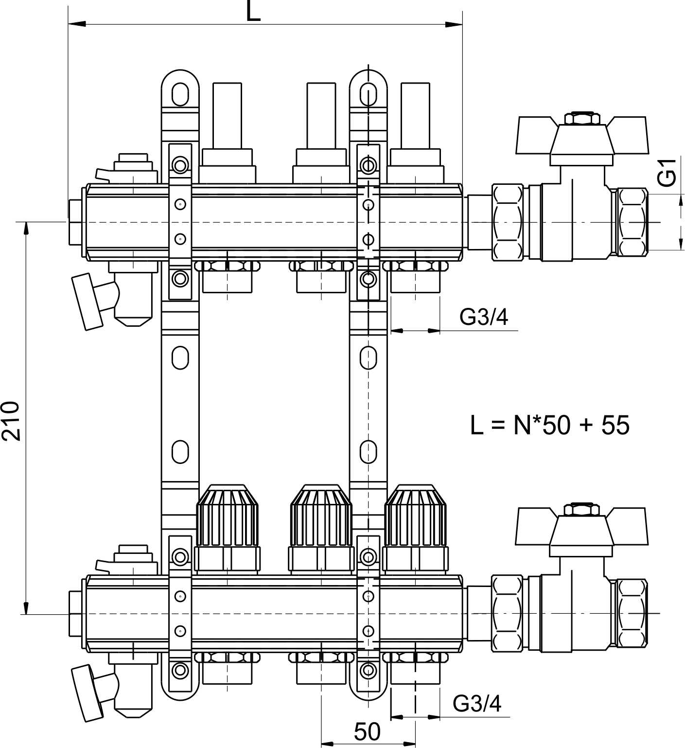 Novaservis RZP11 rozdeľovač 11-okruhový s prietokomermi a guľovými ventilmi