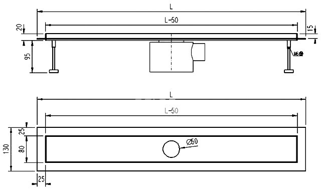 SPD Sprchový žľab Classic s horizontálnou prírubou, 90 cm