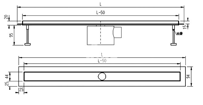 SPD sprchový žľab Slot s horizontálnou prírubou, 60 cm