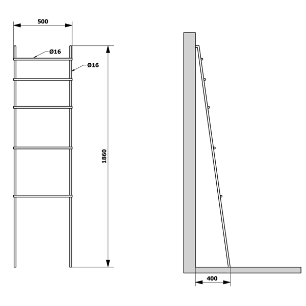 Debut SE121 stojan na uteráky pre opretie, 500x1860x32mm, čierny matný