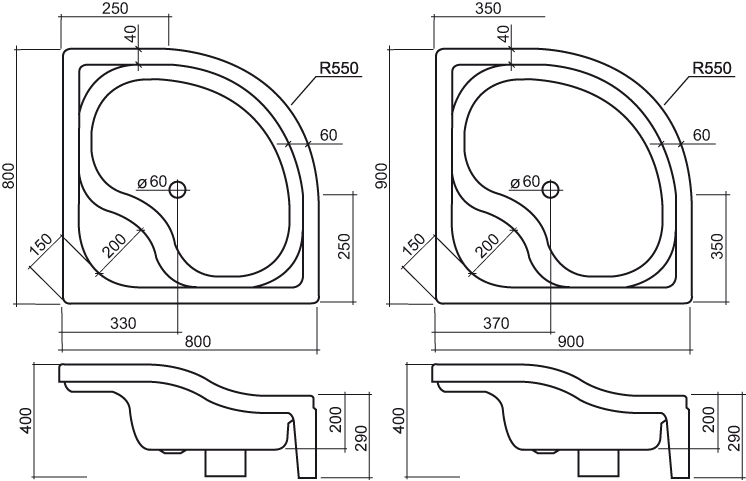 Roltechnik sprchová vanička SEMIDEEP NEO 800x800