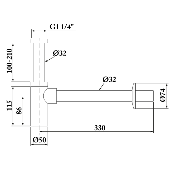 Sapho SI511 umývadlový sifón 5/4', odpad 32mm, guľatý, chróm