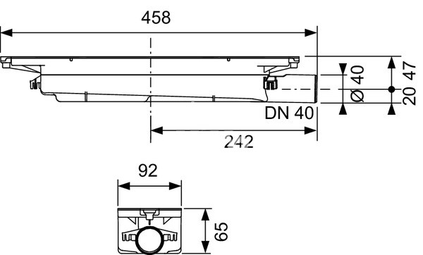 TECE drainprofile sifón, s bočným odpadom DN50, montážna výška 95 mm, 673002