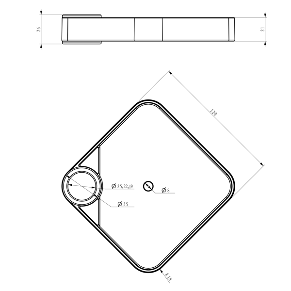 Sapho SK090 mydeľnička pre sprchovú tyč 19, 22, 25 mm, plast