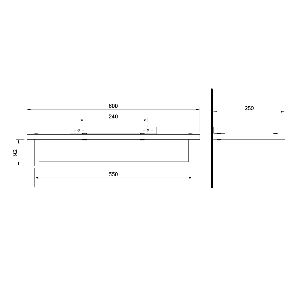 Ska SKA385W polička na uteráky s hrazdou 600x250mm, biela matná