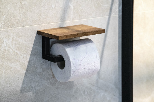 Ska SKA421 držiak toaletného papiera s poličkou 15x8x10cm, čierny matný/dub