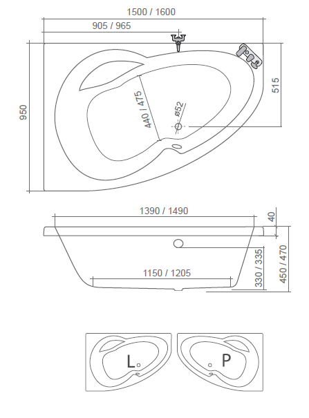 Roltechnik vaňa Harmonia 160x95 pravá