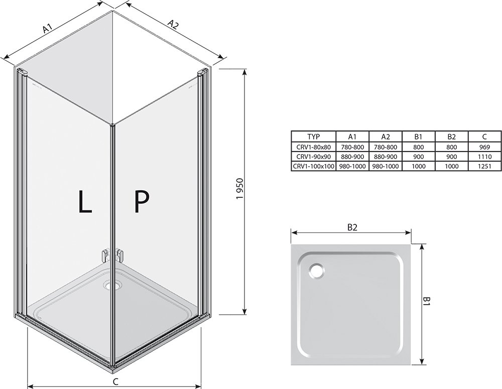 Ravak Chrome sprchové dvere CRV1-100 lesklý hliník / transparent