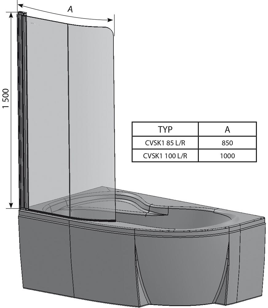 Ravak Chrome vaňová zástena CVSK1 140/150 L lesk/transparent