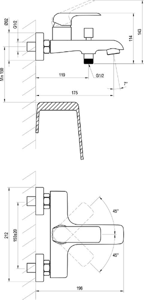 Ravak Flat FL 022.20 vaňová nástenná batéria, čierna