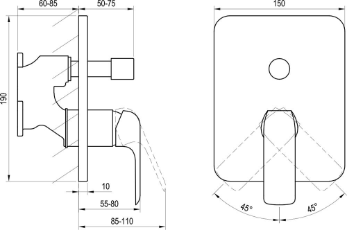 Ravak Flat FL 065.20 vaňová podomietková batéria s prepínačom pre R-box, čierna