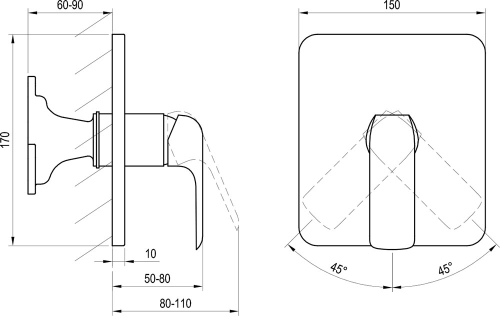 Ravak Flat FL 066.20 sprchová podomietková batéria bez prepínača pre R-box, čierna