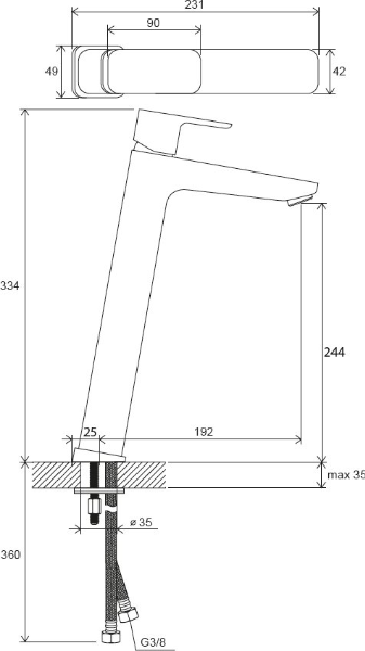 Ravak 10° Free TD F 015.20 umývadlová stojanková 334 mm bez výpuste, čierna