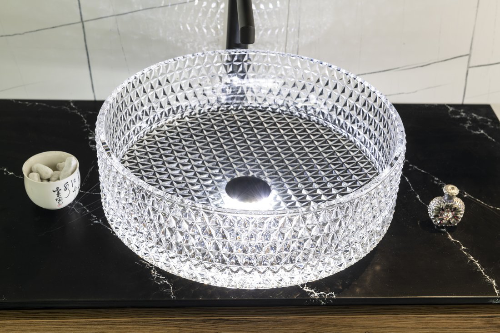 Maragua TY214CL gravírované sklenené umývadlo na dosku 39,5 cm, číre sklo