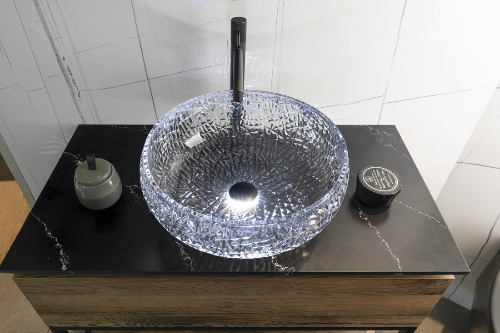 Gaviota TY306 gravírované sklenené umývadlo na dosku 42 cm, čierne