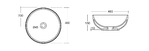 Dimp WH060 keramické umývadlo, priemer 46 cm, na dosku