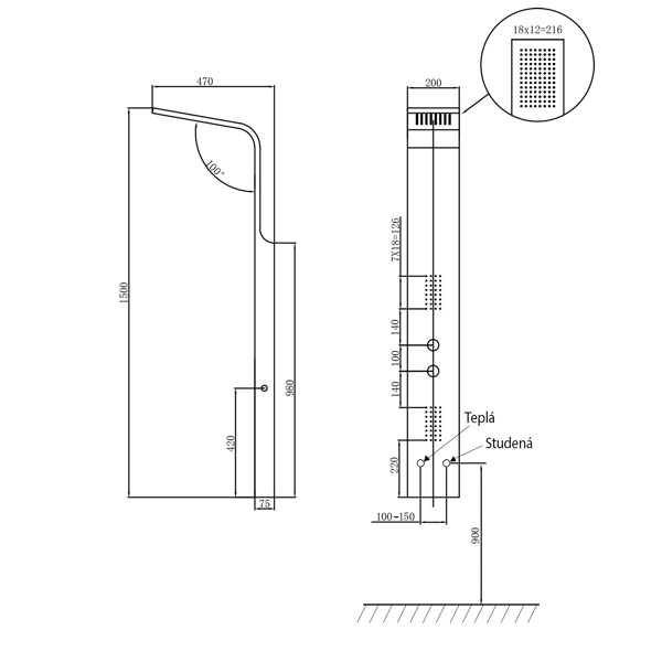 Jacob WN682 sprchový panel 200x1500mm, biely