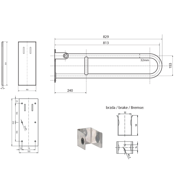 Sapho XH518B madlo sklopné 813mm, čierne