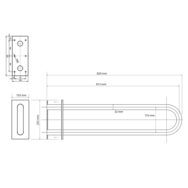 Sapho XH540B podperné madlo tvar U 813mm, čierne