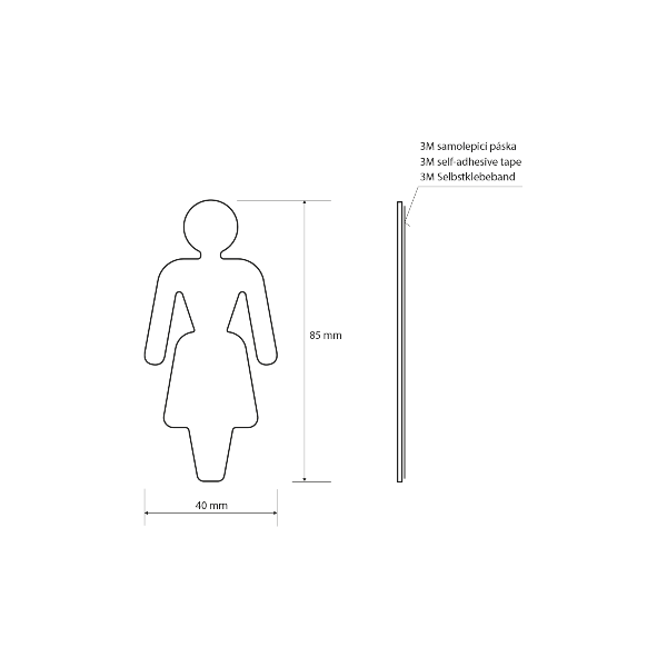 Sapho XP130 označenie dámskych toaliet, 80x35x2mm, nerez mat