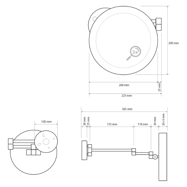 X-Round XR016 kozmetické zrkadlo s LED svetlom priemer 200mm, chróm
