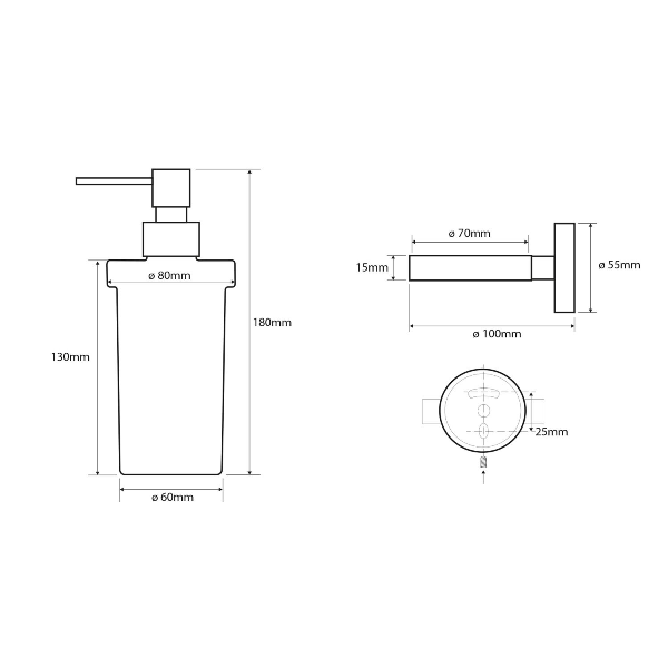 X-Round White XR101W dávkovač mydla, mliečne sklo, 230ml, biely