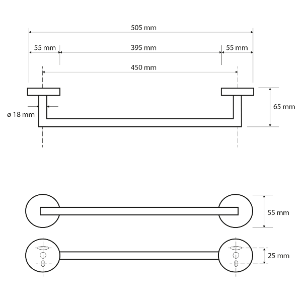 X-Round Black XR402B držiak na uteráky 450mm, čierny